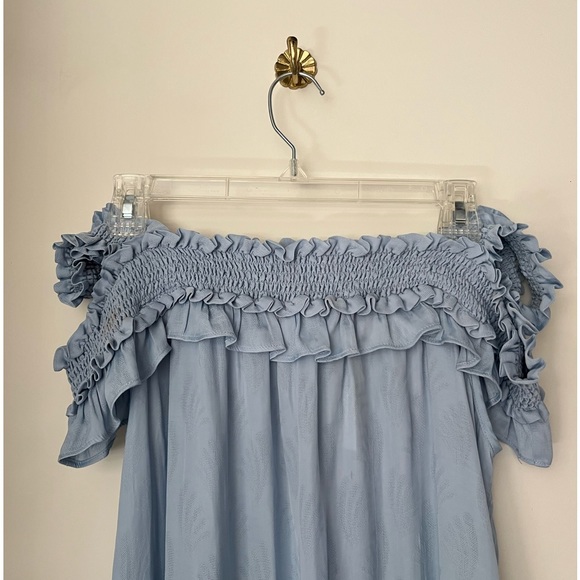 Anthropologie silky on-off shoulder baby blue top - NWT - Picture 4 of 7